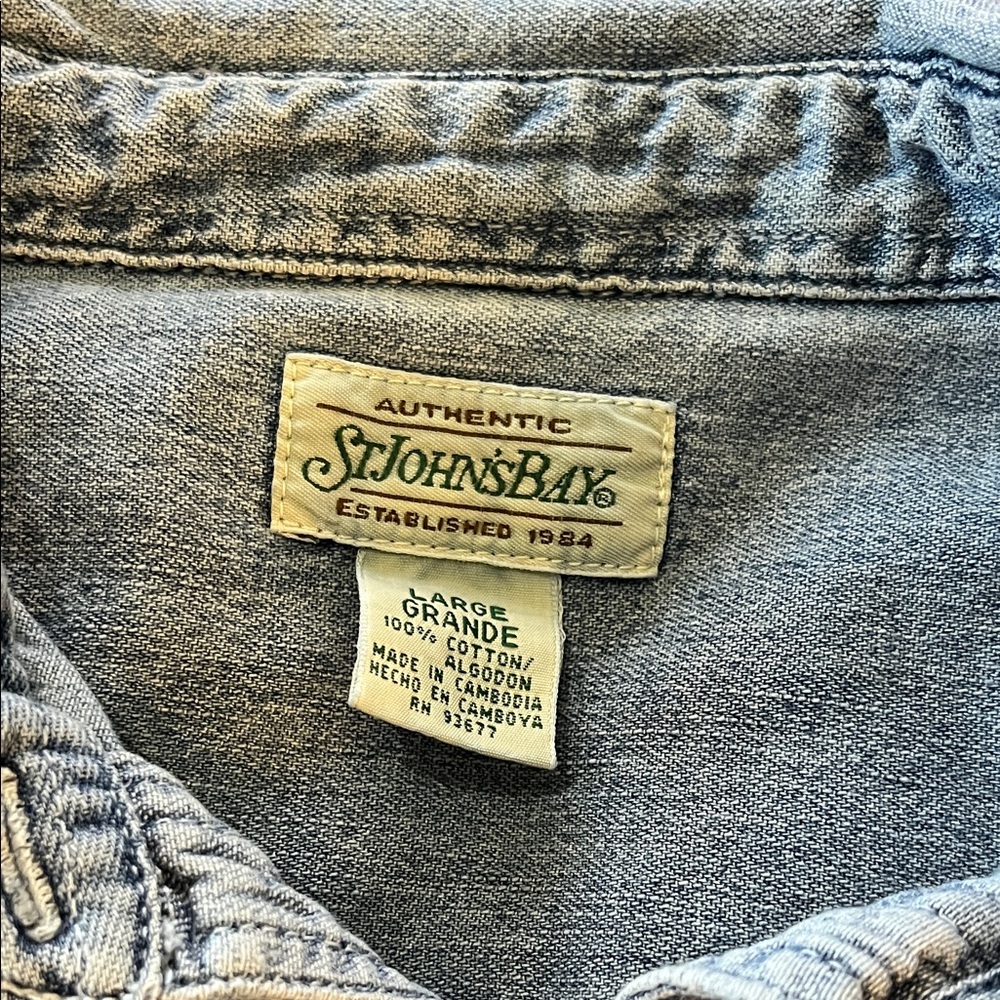 St. John's Bay Light Blue Denim Button-Down Shirt - Picture 2 of 6